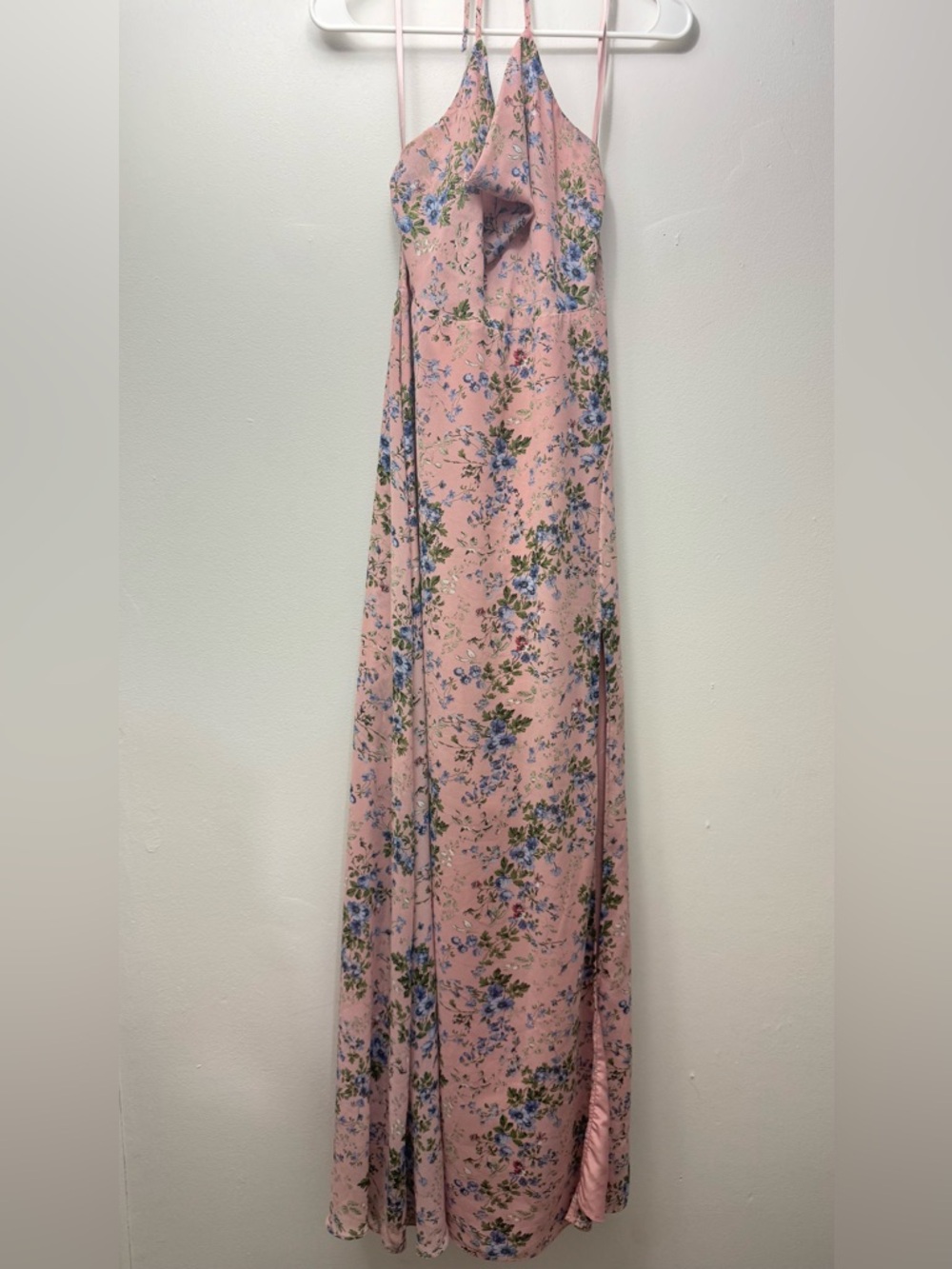 Vow’D Pink Floral Maxi Dress with Blue and Green Garden Print